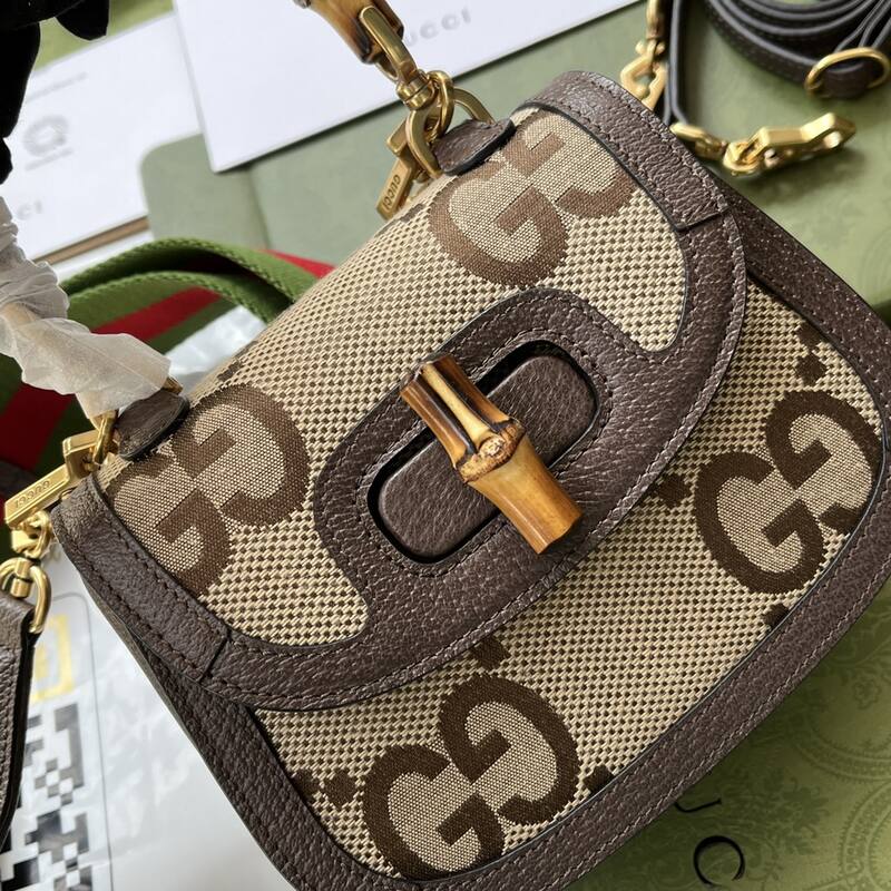 Gucci Bamboo 1947 Beige Brown GG canvas top handle — Premium Replica