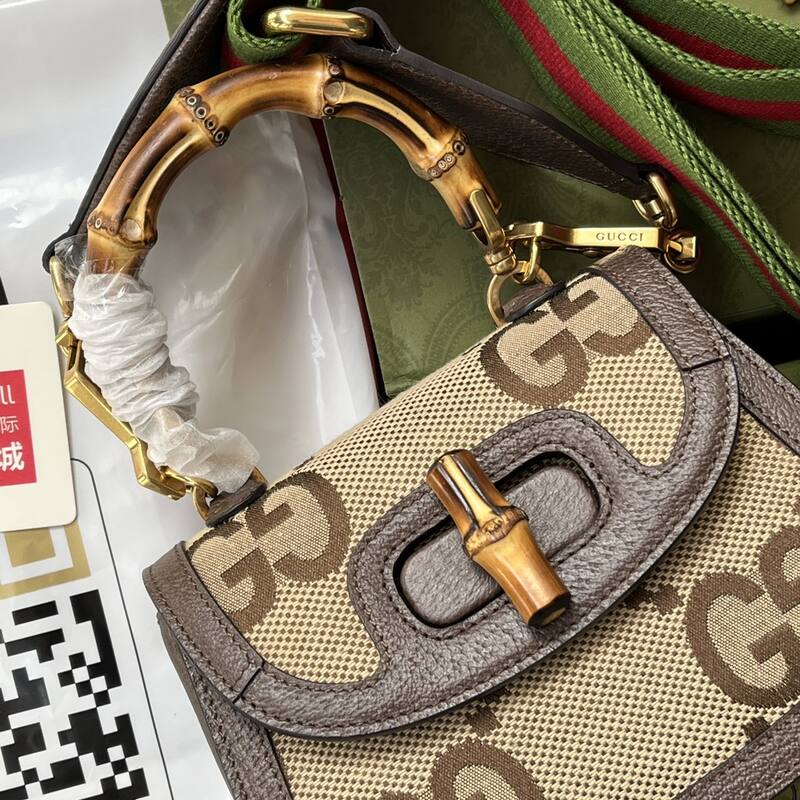 Gucci Bamboo 1947 Beige Brown GG canvas top handle — Premium Replica