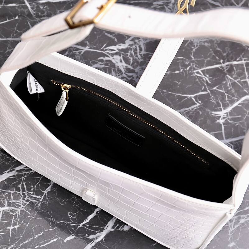 YSL 8003 White Crocodile-embossed 23x16x6 shoulder — 1:1 Replica