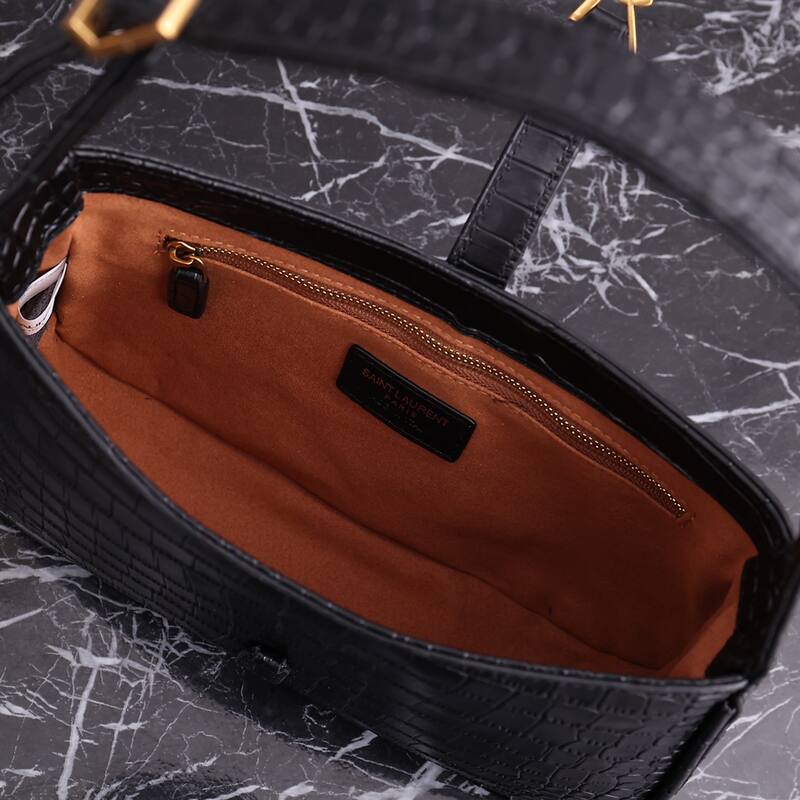 Saint Laurent Le 5 7 Black crocodile-embossed leather 23x16x6 shoulder — AAA Quality Replica