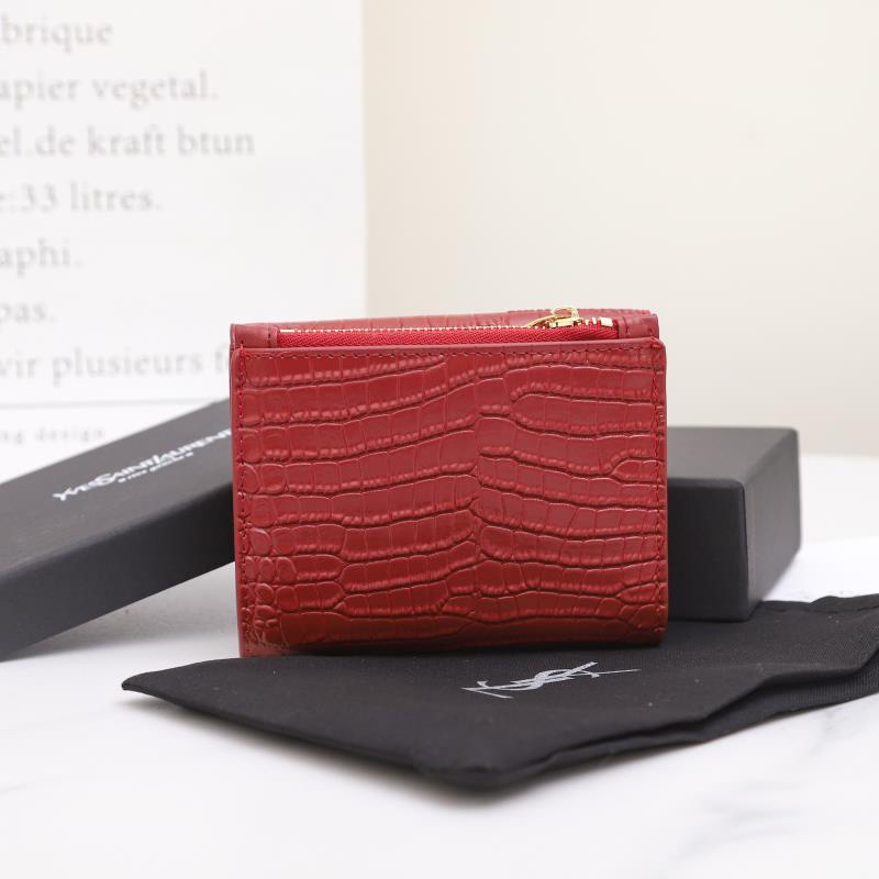 Saint Laurent Monogram Red crocodile-embossed leather 12 5x10x2 wallet — AAA Quality Replica