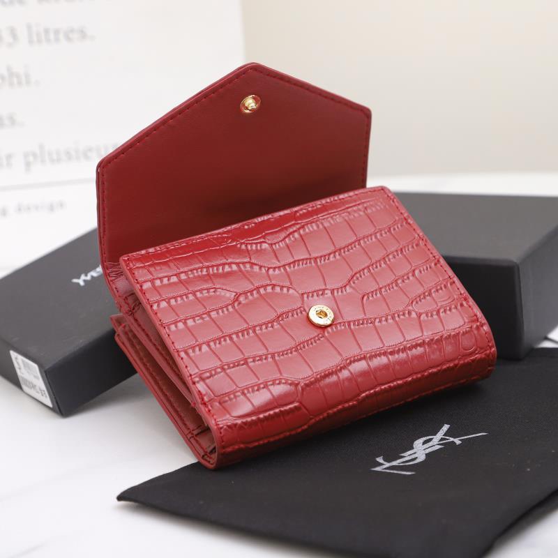 Saint Laurent Monogram Red crocodile-embossed leather 12 5x10x2 wallet — AAA Quality Replica