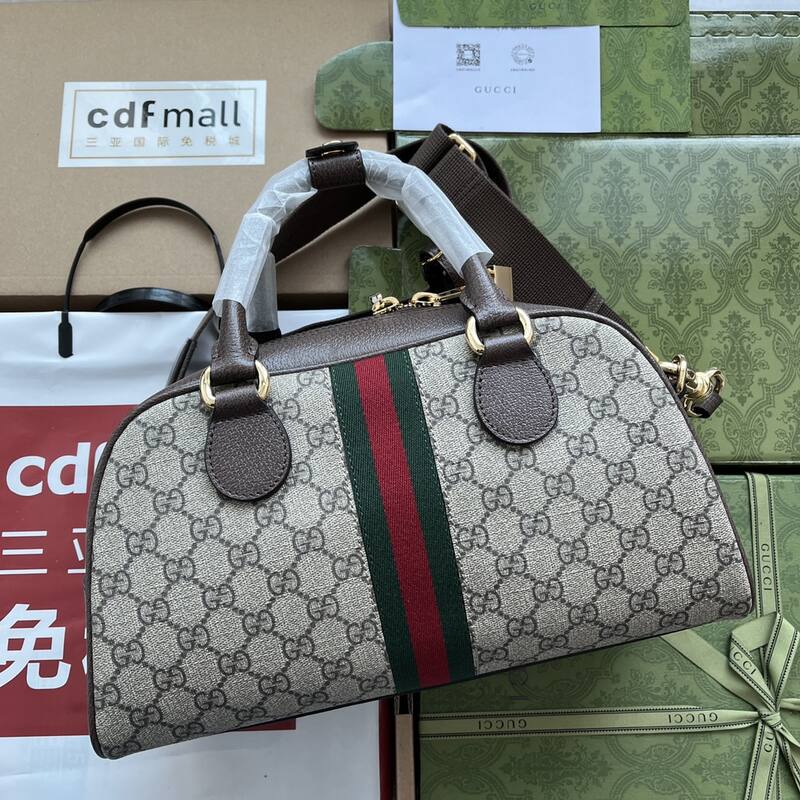 Gucci Ophidia GG Supreme Beige Ebony with Brown Leather travel — Top Quality Replica