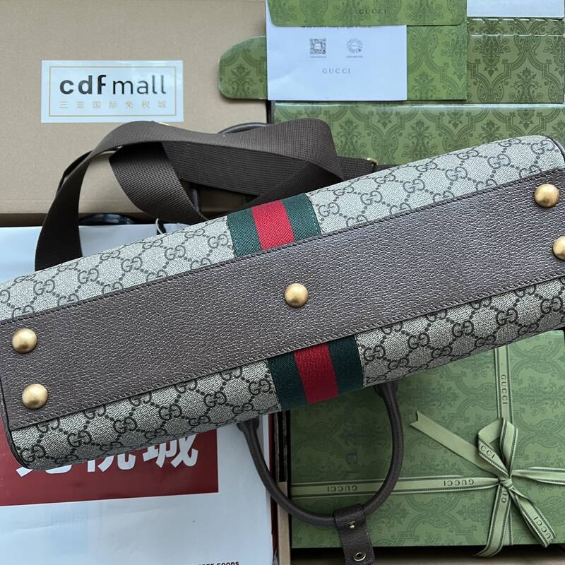 Gucci GG Supreme Ophidia GG Supreme canvas with brown leather and green-red-green web travel — AAA Quality Replica