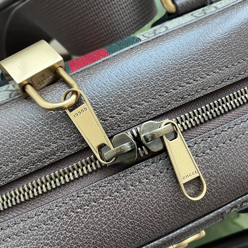 Gucci GG Supreme Ophidia GG Supreme canvas with brown leather and green-red-green web travel — AAA Quality Replica