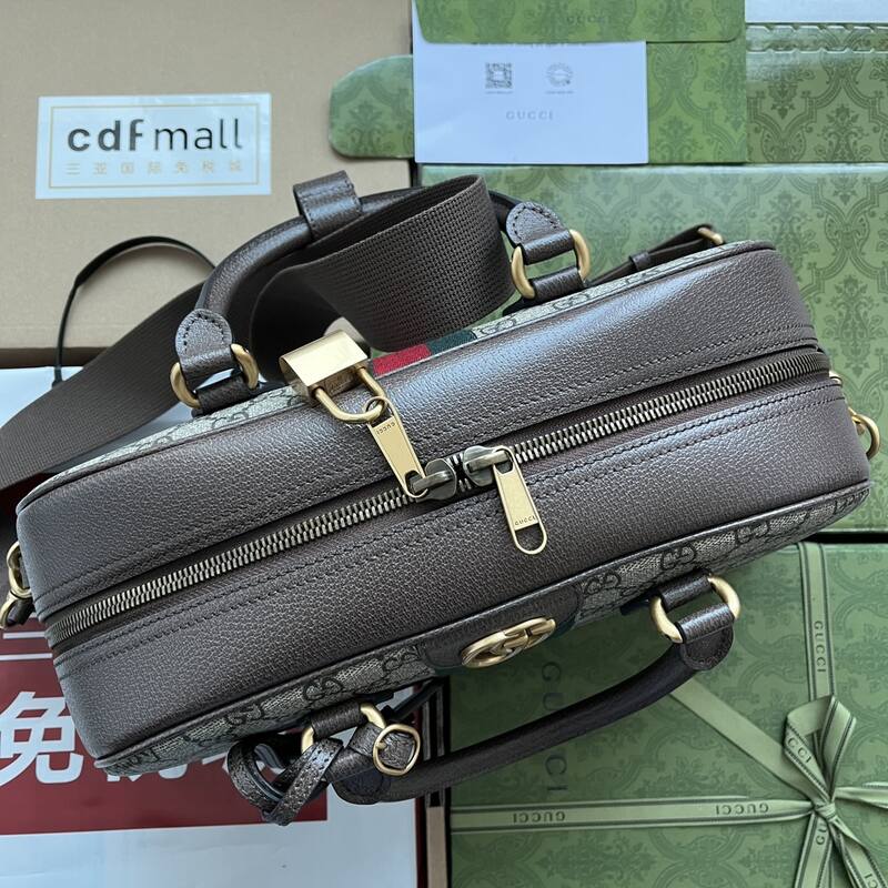 Gucci GG Supreme Ophidia GG Supreme canvas with brown leather and green-red-green web travel — AAA Quality Replica