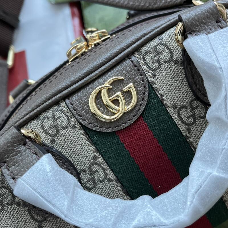 Gucci GG Supreme Ophidia GG Supreme with brown leather and green-red-green stripe crossbody — AAA Quality Replica