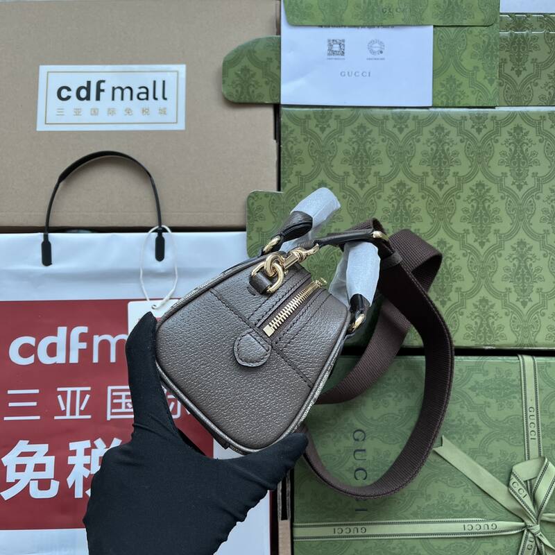 Gucci GG Supreme Ophidia GG Supreme with brown leather and green-red-green stripe crossbody — AAA Quality Replica