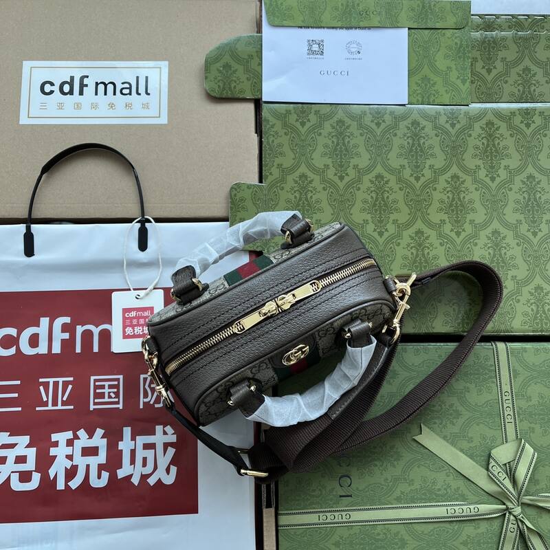 Gucci GG Supreme Ophidia GG Supreme with brown leather and green-red-green stripe crossbody — AAA Quality Replica