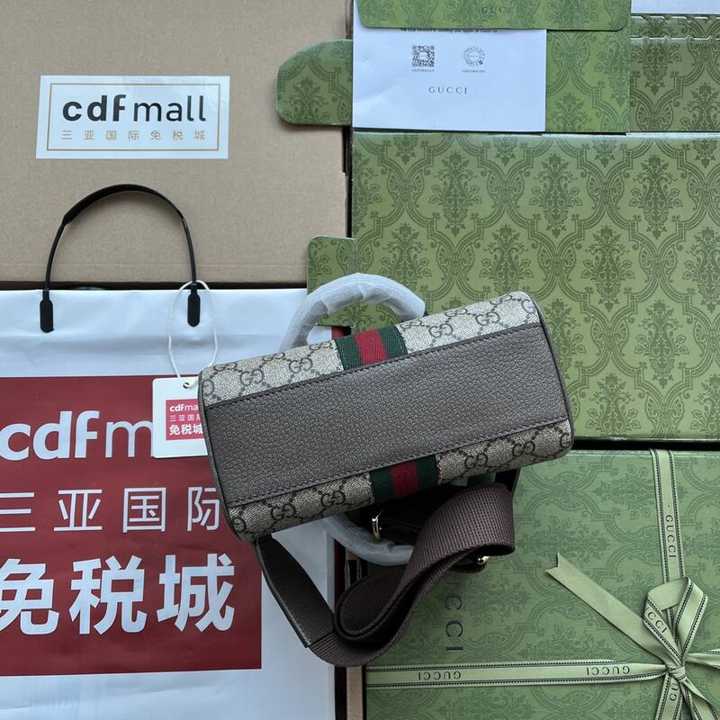 Gucci GG Supreme Ophidia GG Supreme with brown leather and green-red-green stripe crossbody — AAA Quality Replica