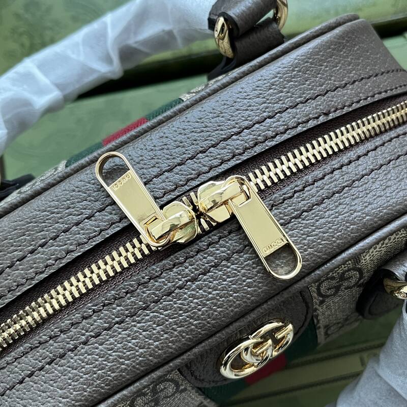 Gucci GG Supreme Ophidia GG Supreme with brown leather and green-red-green stripe crossbody — AAA Quality Replica