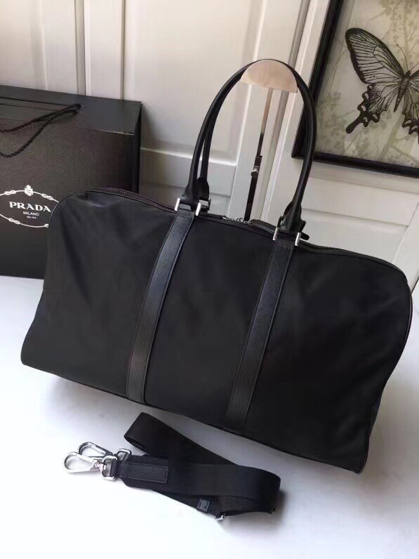 Prada Nylon black with Saffiano leather trim 48x26x16cm travel — Top Quality Replica