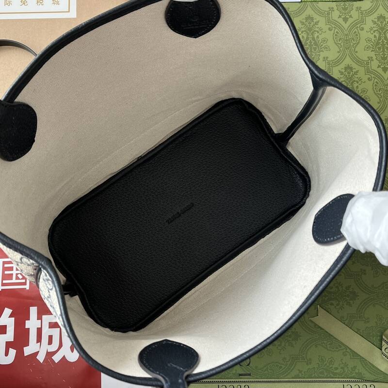 Gucci Beige Ebony GG Supreme with black and red Web black leather trim tote — 1:1 Replica