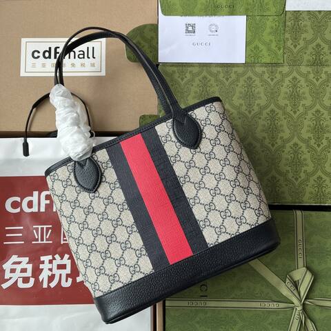 Gucci Beige Ebony GG Supreme with black and red Web black leather trim tote 1 1 Replica