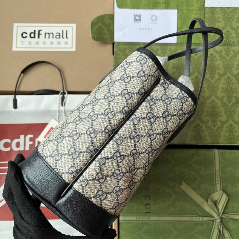 Gucci Beige Ebony GG Supreme with black and red Web black leather trim tote — 1:1 Replica
