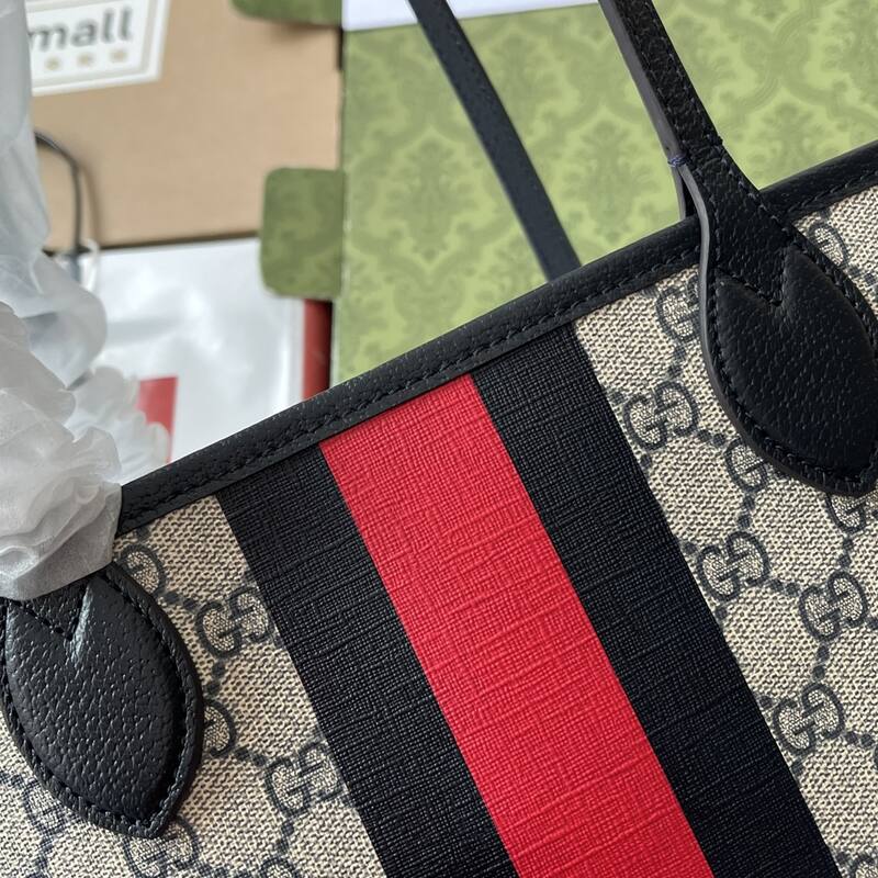 Gucci Beige Ebony GG Supreme with black and red Web black leather trim tote — 1:1 Replica