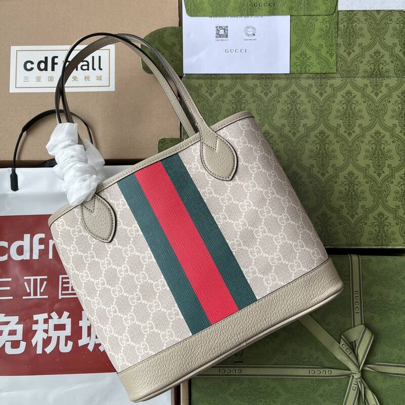 Gucci Beige GG Supreme with green red web stripe tote — AAA Quality Replica