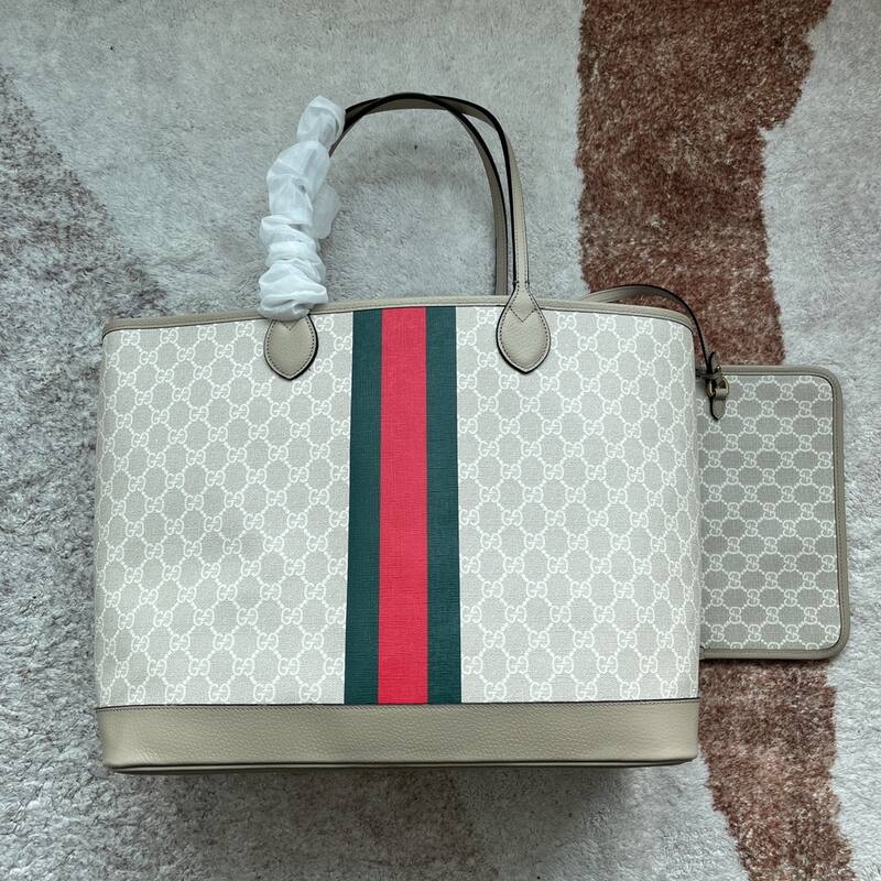 Gucci Beige GG Supreme with green and red Web tote — Premium Replica