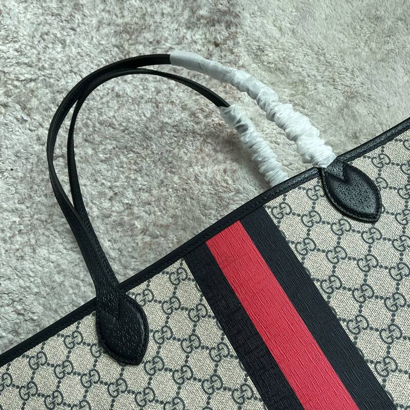 Gucci GG Supreme beige black with red-green web stripe large tote — Top Quality Replica