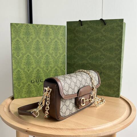 Gucci Horsebit 1955 GG Supreme Beige Ebony with Brown shoulder 1 1 Replica