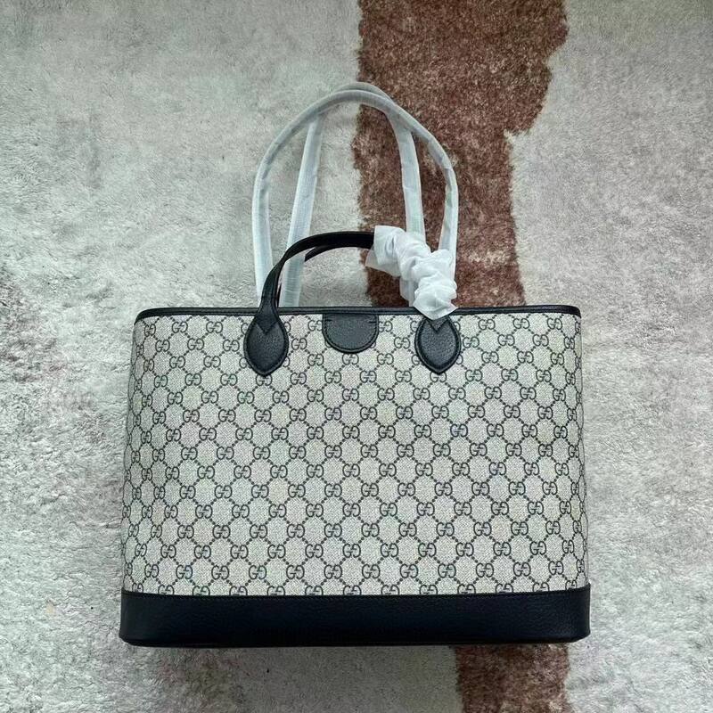 Gucci Beige Ebony GG Supreme with Black leather trim tote — 1:1 Replica