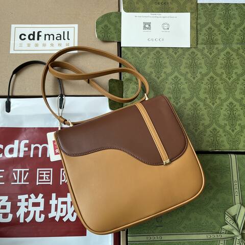 Gucci Tan and brown leather shoulder AAA Quality Replica