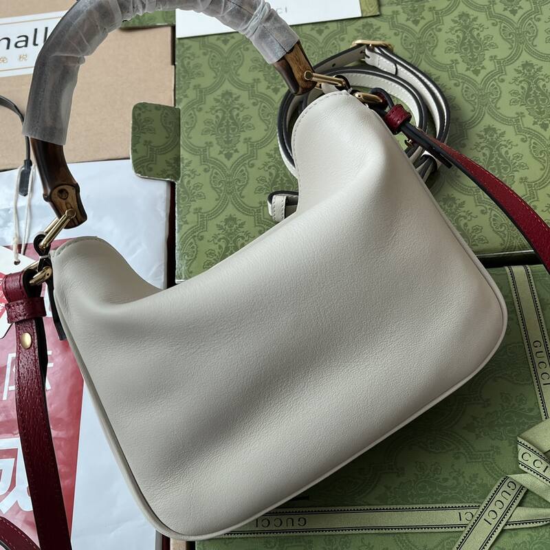 Gucci Bamboo 1947 White leather with red strap shoulder — AAA Quality Replica