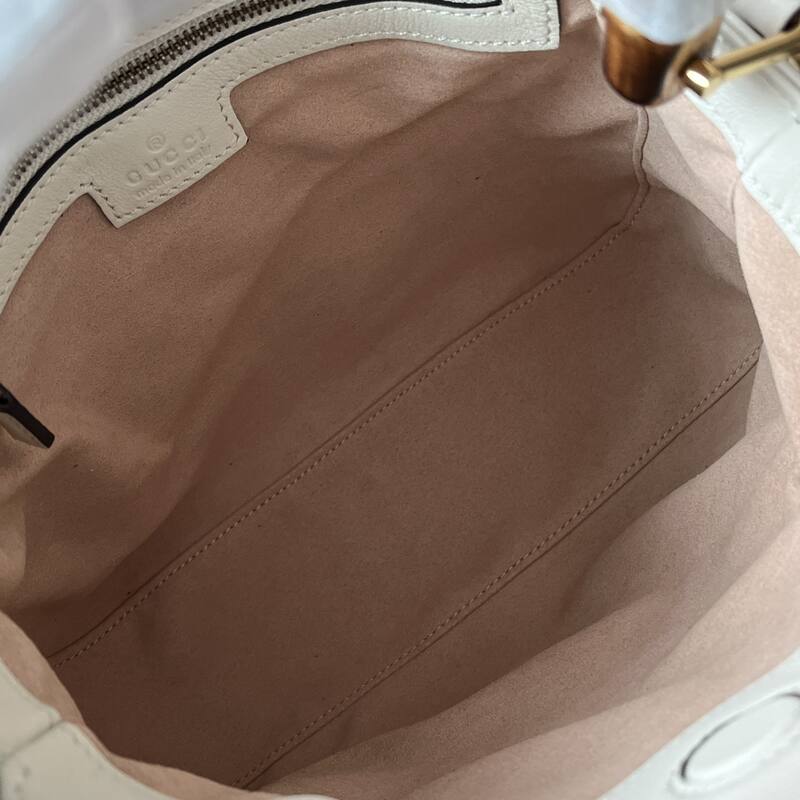 Gucci Bamboo 1947 White leather with red strap shoulder — AAA Quality Replica