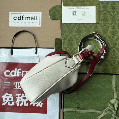 Gucci Bamboo 1947 White leather with red strap shoulder AAA Quality Replica