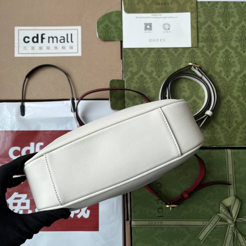 Gucci Bamboo 1947 White leather with red strap shoulder — AAA Quality Replica