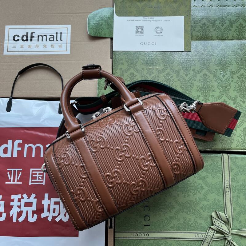 Gucci Brown GG embossed leather shoulder — AAA Quality Replica