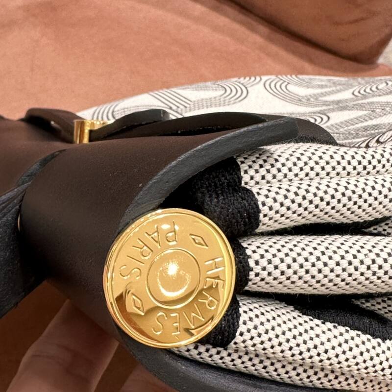 Hermes Herbag Beige canvas and Black leather shoulder — Top Quality Replica