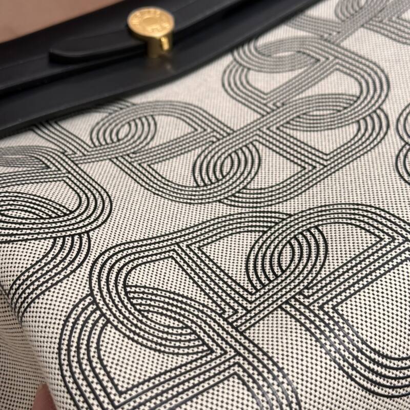 Hermes Herbag Beige canvas and Black leather shoulder — Top Quality Replica