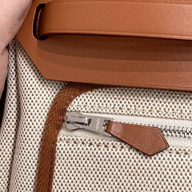 Hermes Herbag Beige canvas with brown leather and red print shoulder — AAA Quality Replica