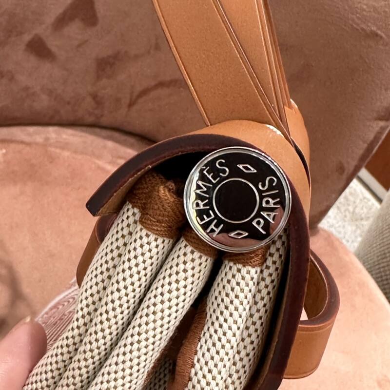 Hermes Herbag Beige canvas with brown leather and red print shoulder — AAA Quality Replica