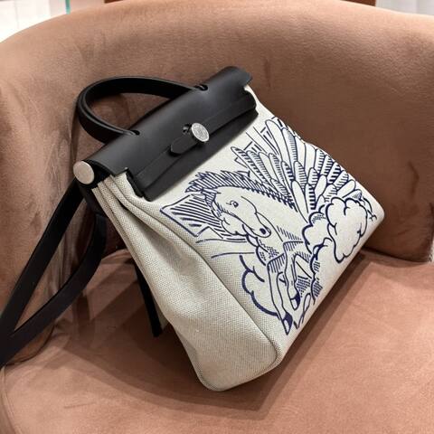 Hermes Herbag Black and Cream 31cm crossbody Premium Replica