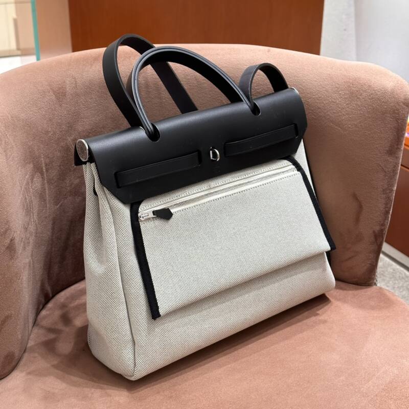Hermes Herbag Black and Cream crossbody — Premium Replica