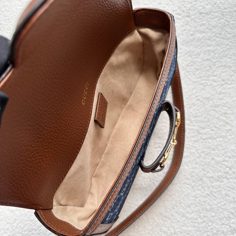 Gucci Horsebit 1955 Blue GG denim and brown leather shoulder — AAA Quality Replica