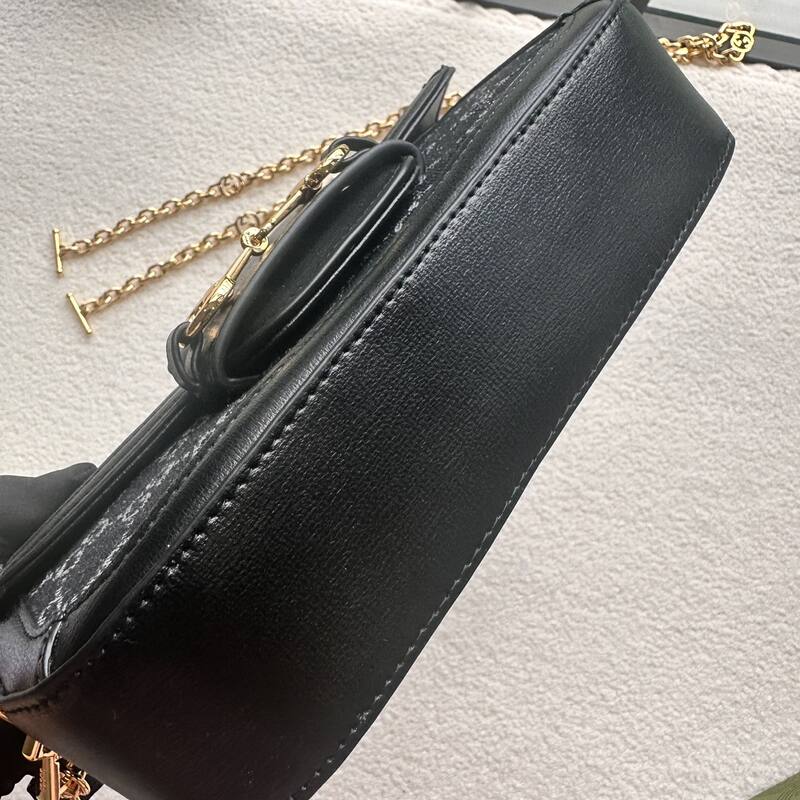 Gucci Horsebit 1955 Black GG denim shoulder — Premium Replica