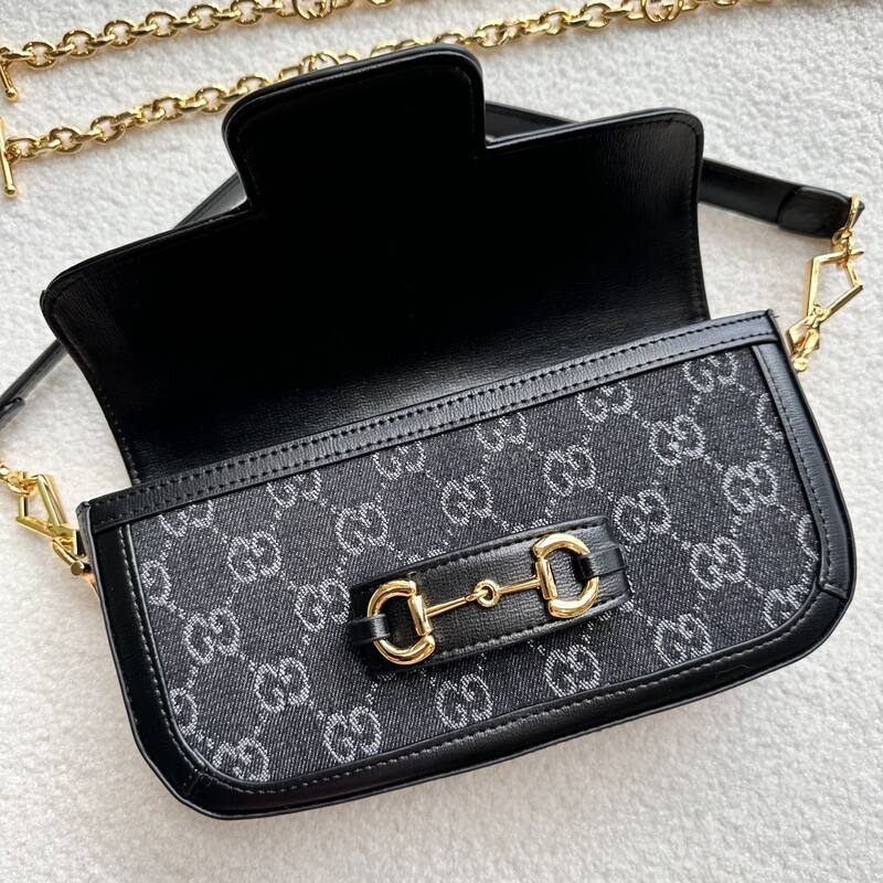 Gucci Horsebit 1955 Black GG denim shoulder — Premium Replica