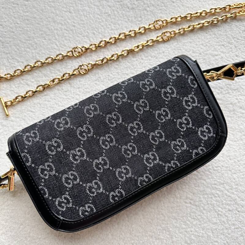 Gucci Horsebit 1955 Black GG denim shoulder — Premium Replica