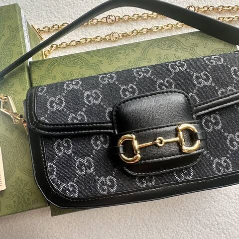 Gucci Horsebit 1955 Black GG denim shoulder Premium Replica