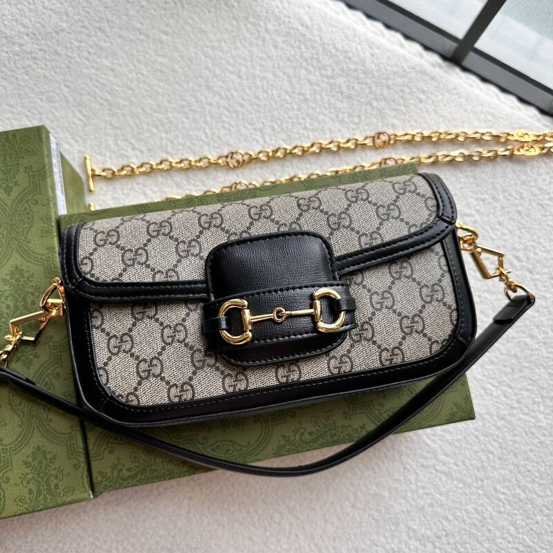 Gucci Horsebit 1955 Beige Black GG Supreme crossbody — 1:1 Replica