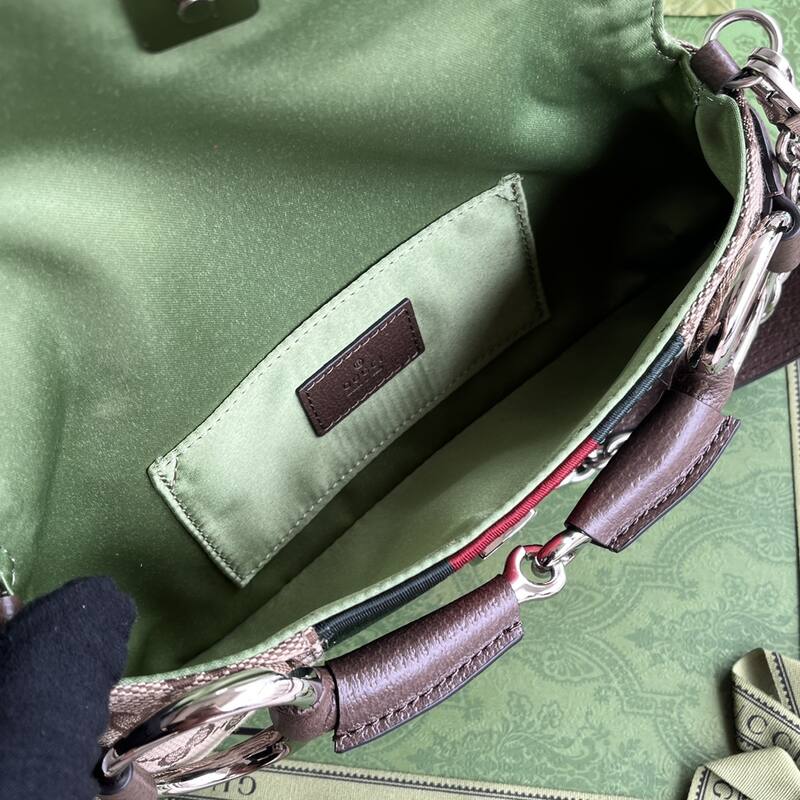 Gucci Horsebit Chain GG Supreme beige brown with green-red-green stripe crossbody — Premium Replica