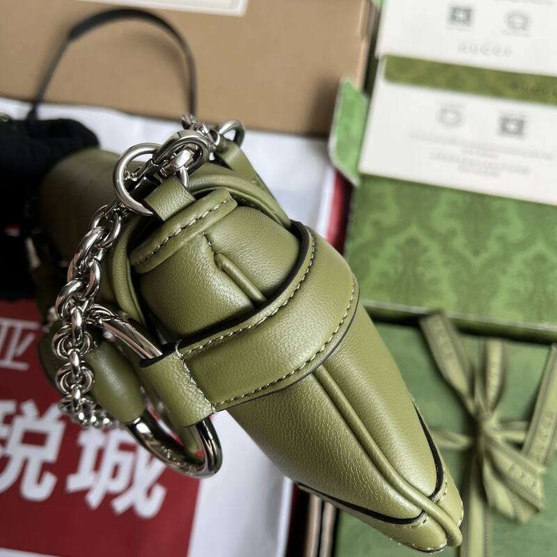 Gucci Horsebit Chain Olive Green leather shoulder — Top Quality Replica