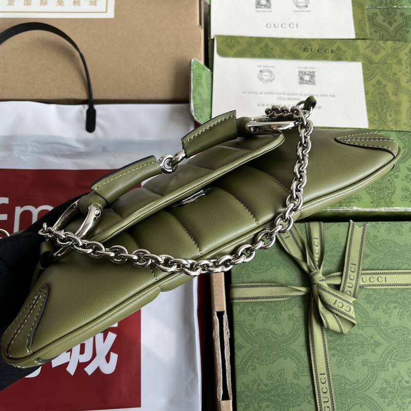 Gucci Horsebit Chain Olive Green leather shoulder — Top Quality Replica