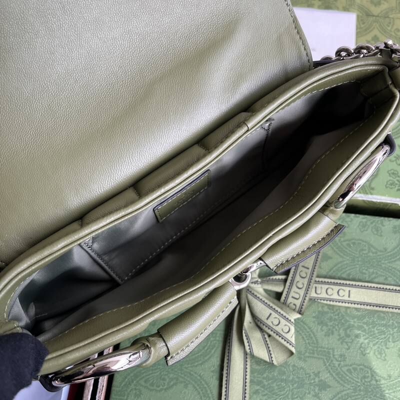 Gucci Horsebit Chain Olive Green leather shoulder — Top Quality Replica