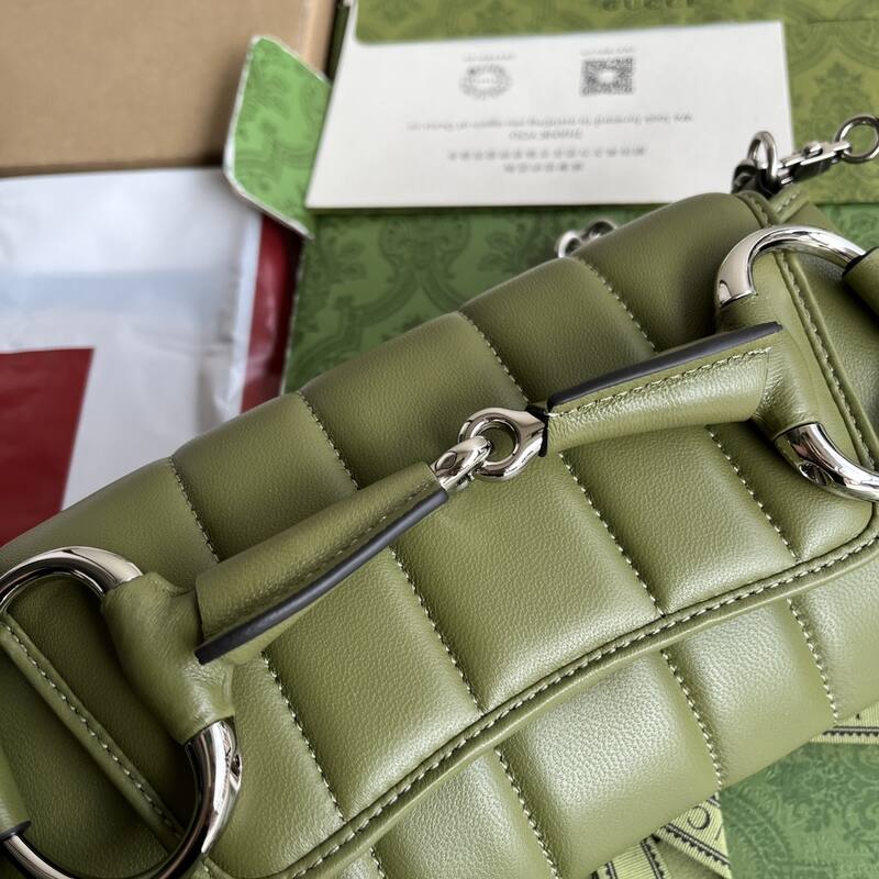 Gucci Horsebit Chain Olive Green leather shoulder — Top Quality Replica