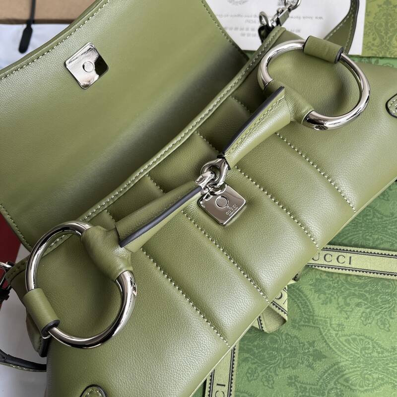 Gucci Horsebit Chain Olive Green leather shoulder — Top Quality Replica