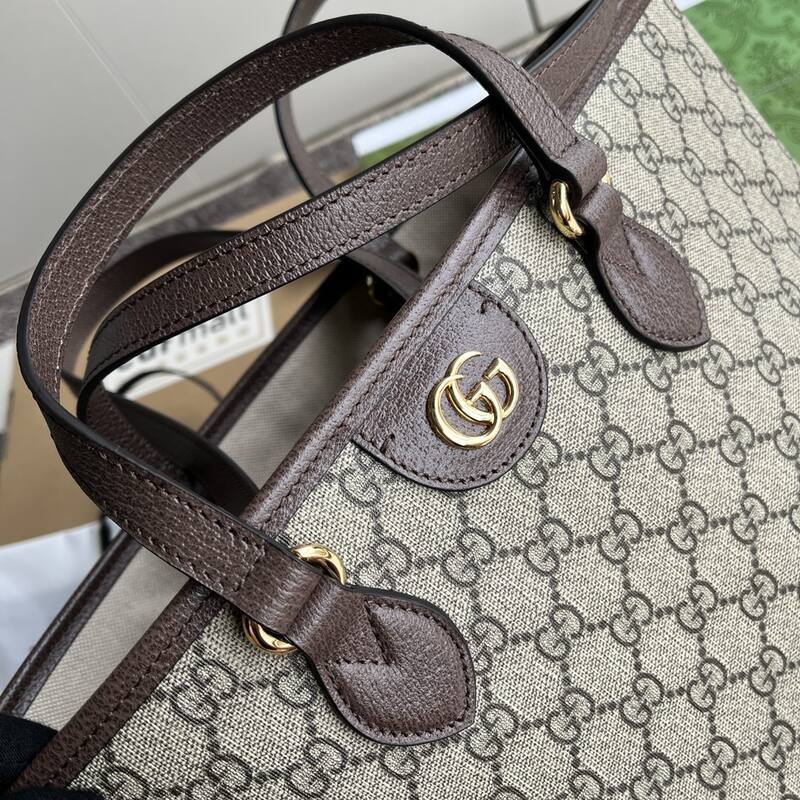 Gucci Beige Ebony GG Supreme with Brown leather tote — 1:1 Replica